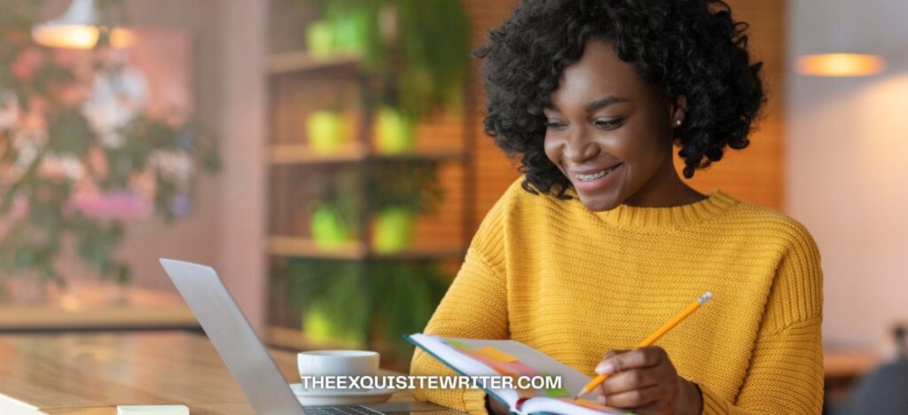 A lady reading on how to Write a Paragraph Well