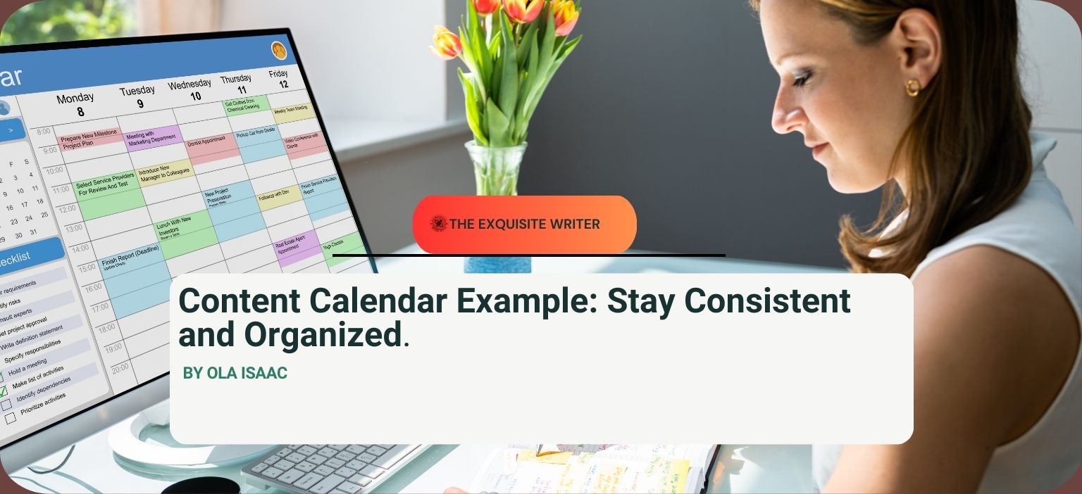 A woman staring at content calendar example